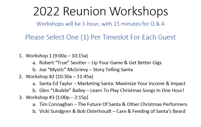 2022 Reunion Workshops